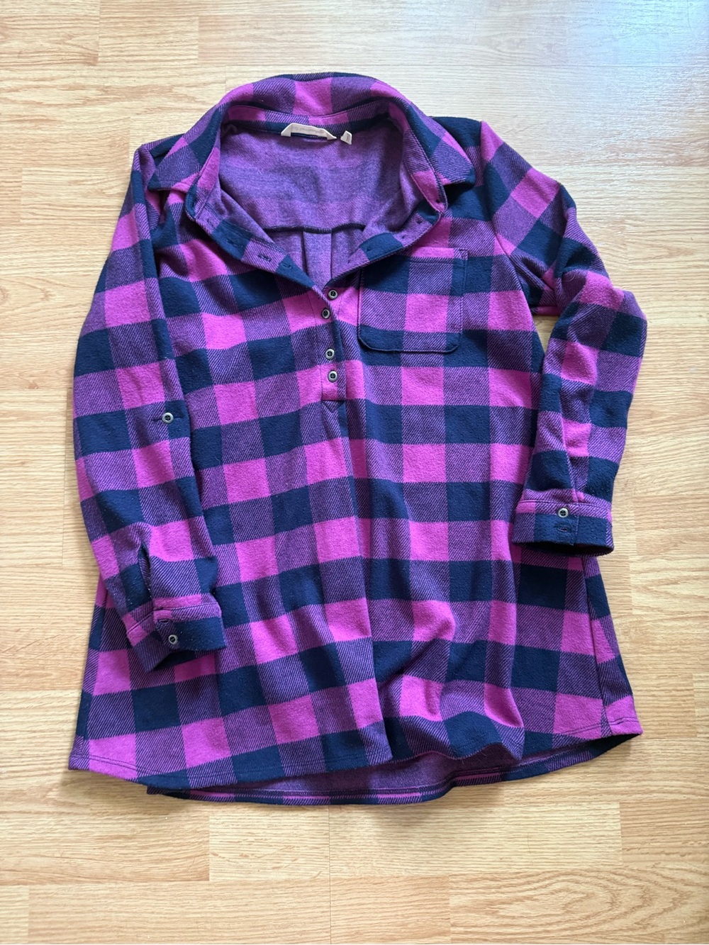 Soft Surroundings Mad About Plaid Tunic Top Purple Navy Buffalo Check M